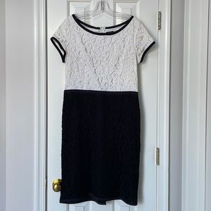 ANN TAYLOR Black & Cream Short Sleeve Lace Dress